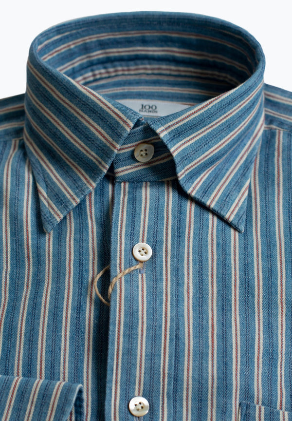 Japanese Red Striped Denim Shirt closer view